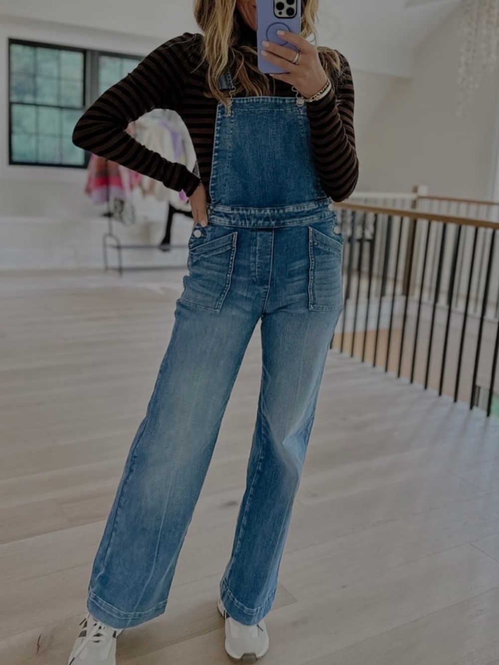 Evereve Blue Wide-Leg Denim Overalls
